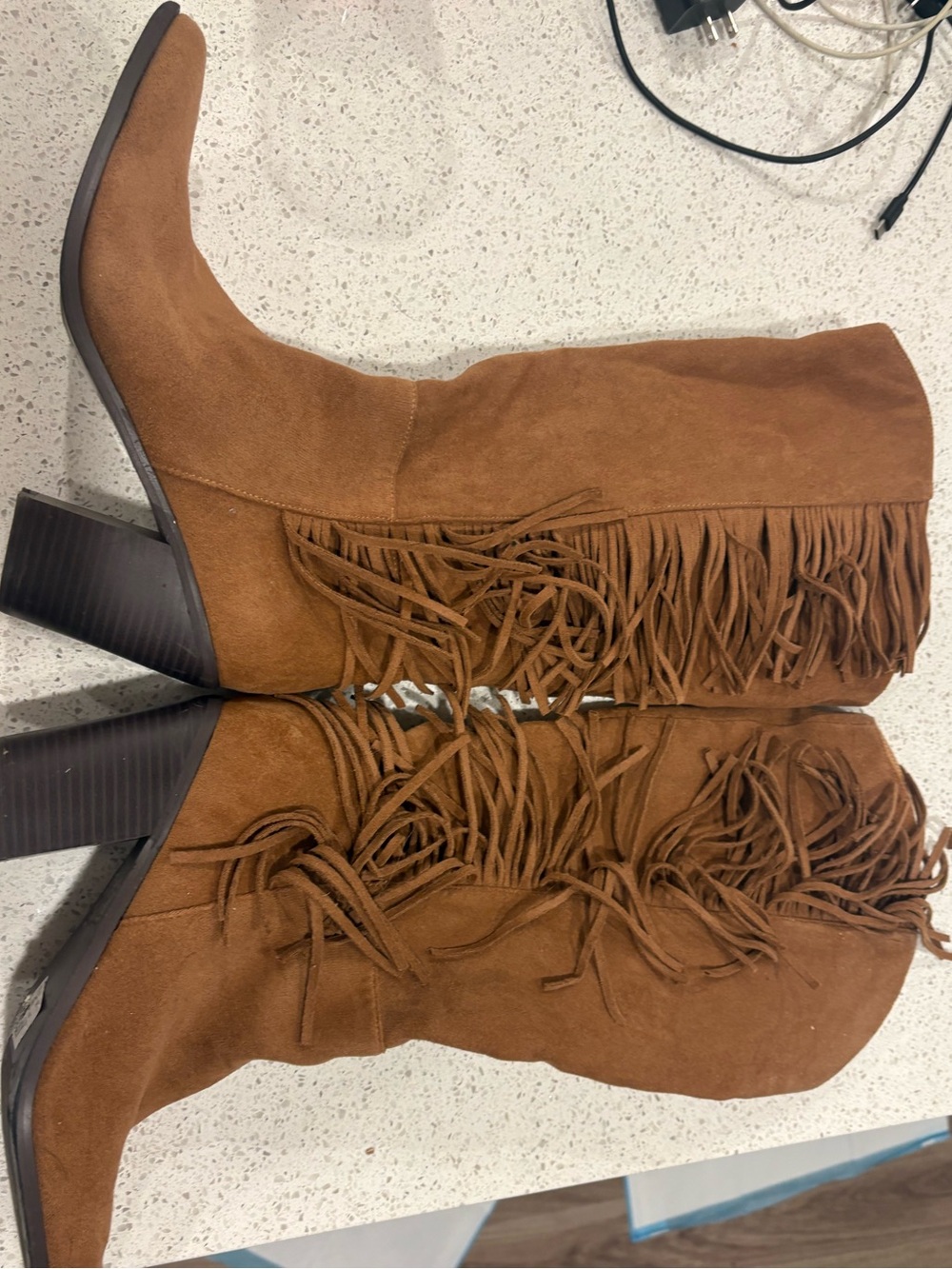 Windsor Brown Suede Fringe Mid-Calf Heeled Boots
